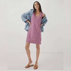 Pact Nwot Organic Cotton Softspun A-Line V-Neck Tank Dress In Pink Size Small